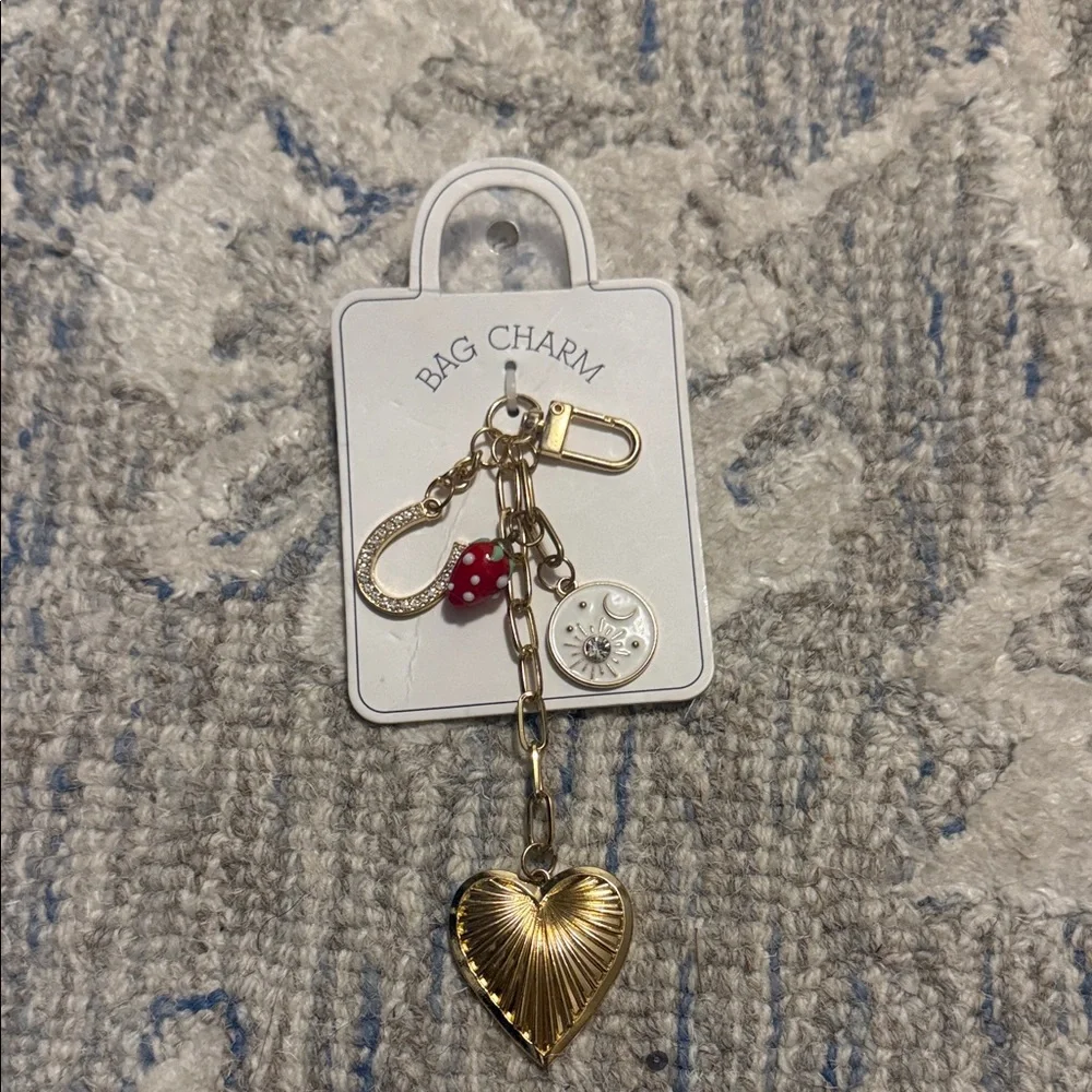 Gold Heart & Charm Bag Charm Keychain - Women Accessories